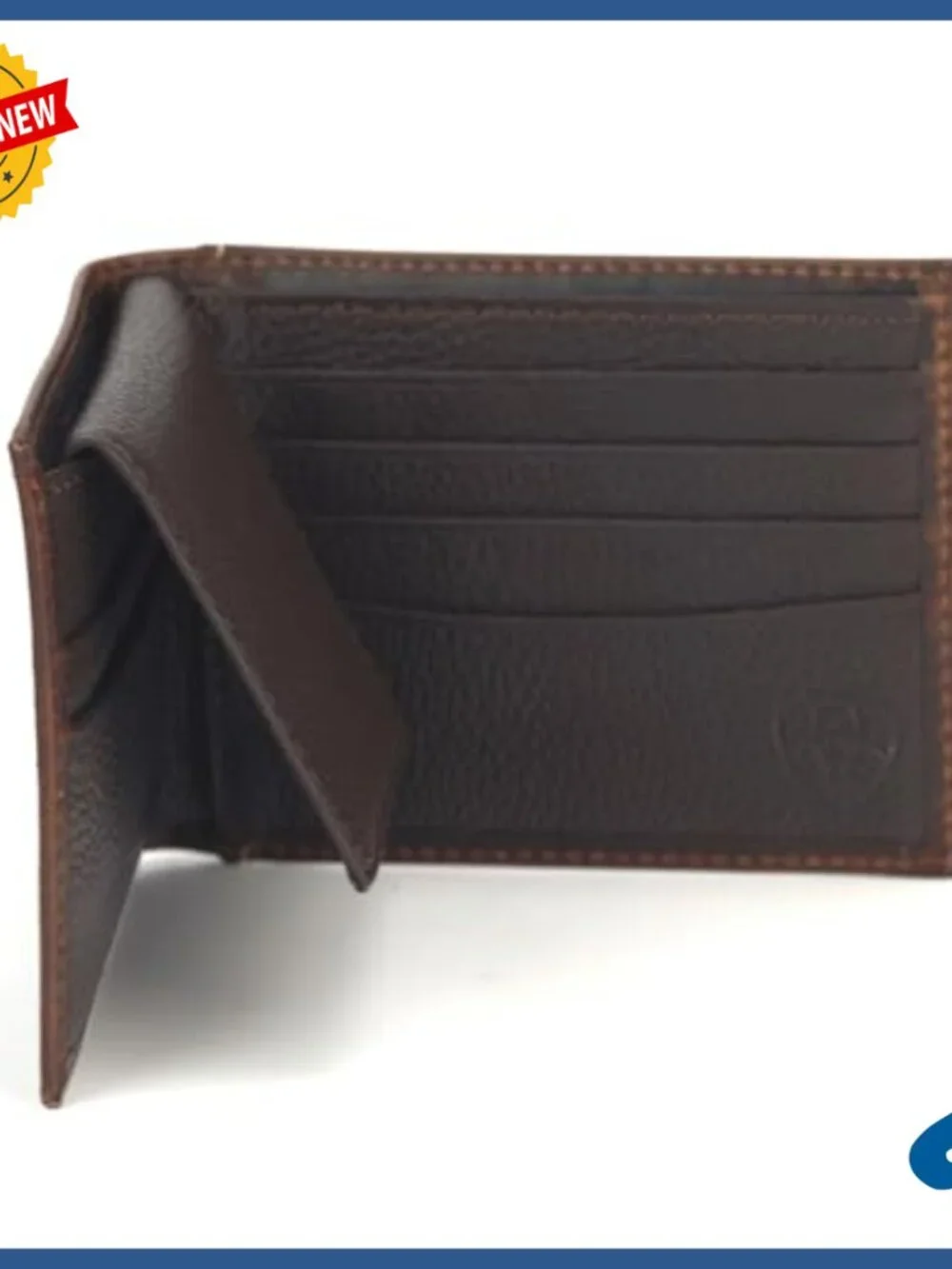 Genuine Leather Bifold Wallet with American Flag Embroidery, Credit Card Slots